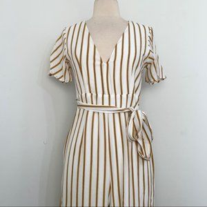 Crystal Sky Ivory Tan Striped Jumpsuit Wide Leg Lightweight Summer